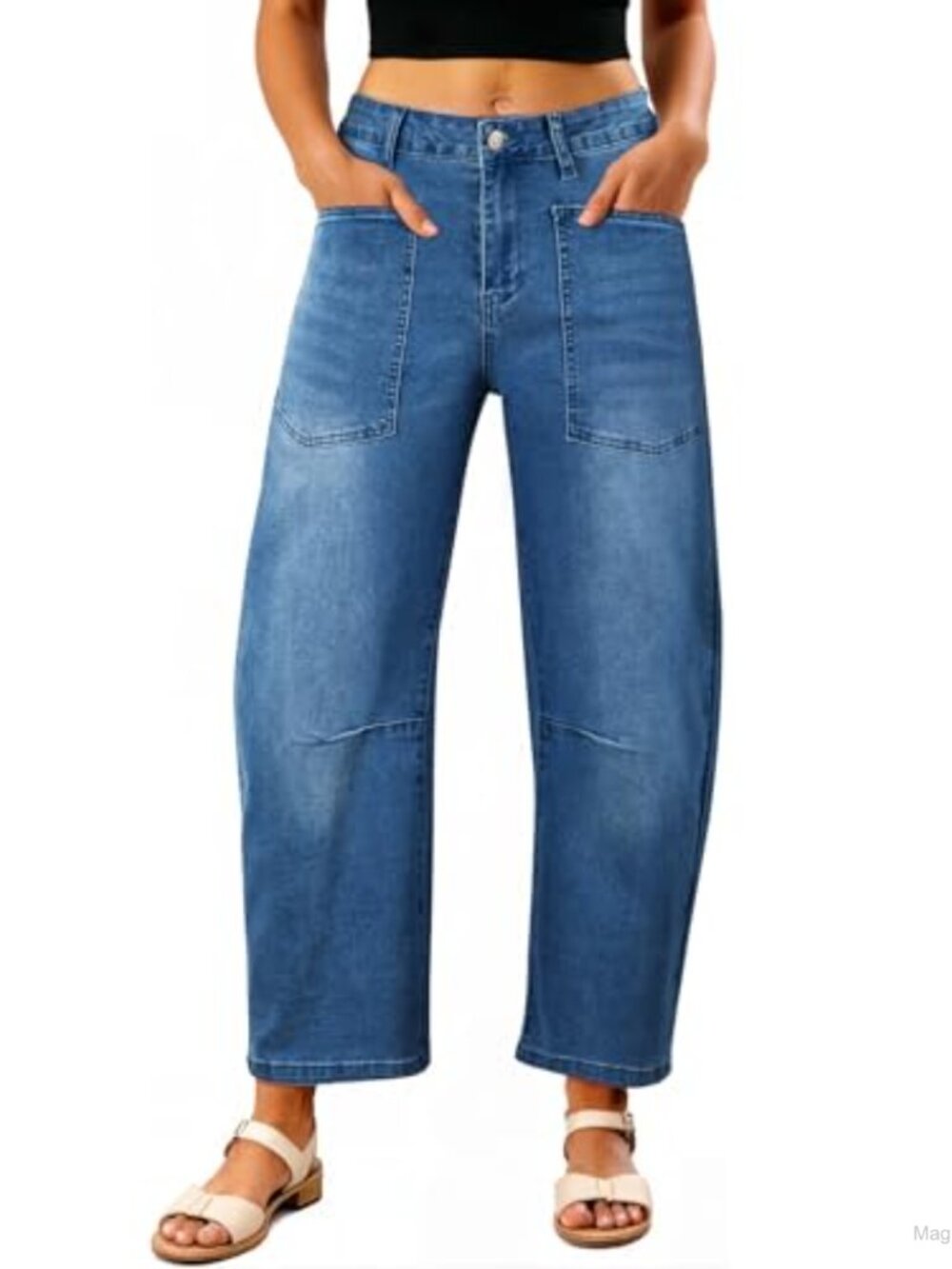 Baggy Wide Leg High Waisted Barrel Jeans Women Stretchy Cropped Denim